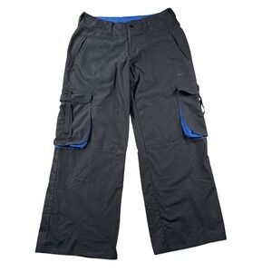 Vintage Nike Cargo Pants Womens M Dri Fit Black Blue Wide Leg Skater Y2K Hip Hop